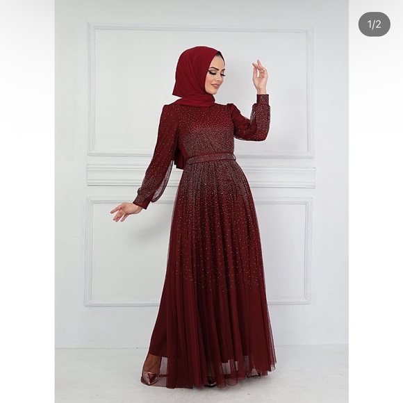 Burgundy Dress with Belt - Picture 14 of 16